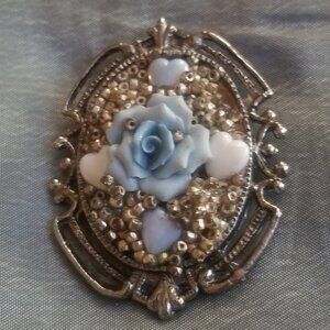 Vintage Blue Rose Cameo Brooch